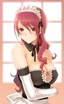  bare_shoulders breasts cleavage elbow_gloves gloves hijiri_ruka kirijou_mitsuru large_breasts long_hair maid persona persona_3 pink_eyes pink_hair solo window 