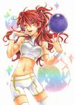  bad_haro ballpoint_pen_(medium) breasts colored_pencil_(medium) gundam gundam_00 haro large_breasts midriff nagino_hiiragi nena_trinity red_hair solo thighhighs traditional_media two_side_up yellow_eyes 