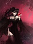  apple bitten_apple black_hair black_nails copyright_request down+down dress fingernails food fruit gothic holding holding_food holding_fruit nail_polish pale_skin pointy_ears red_eyes single_wing solo thighhighs twintails wings 