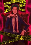  adachi_tooru bad_id bad_pixiv_id male_focus necktie persona persona_4 sitting solo spoilers sudachips tape yellow_eyes 