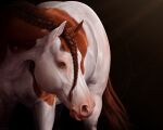 ambiguous_gender braided_mane brown_body brown_ears brown_inner_ear_fluff brown_mane empty_eye_socket equid equine female_(lore) feral hi_res horse inner_ear_fluff mammal mane missing_eye mouth_closed scarlanya simple_background solo tuft white_body white_ears white_inner_ear_fluff