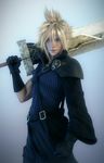  3d blonde_hair cloud_strife final_fantasy final_fantasy_vii final_fantasy_vii_advent_children fusion_swords gloves highres huge_weapon male_focus scarf solo sword weapon wen_jr 