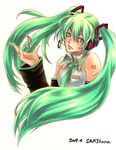  bad_id bad_pixiv_id green_eyes green_hair hatsune_miku long_hair musical_note nabeya_sakihana solo traditional_media twintails vocaloid 