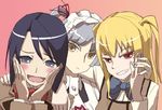  2girls black_hair blush maid maria_holic miyamae_kanako mole mole_under_eye multiple_girls otoko_no_ko school_uniform shidou_mariya shinouji_matsurika short_hair twintails vel 