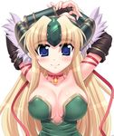  arms_up blonde_hair breasts cleavage large_breasts long_hair riesz seiken_densetsu seiken_densetsu_3 solo utsugi_tsuguha 