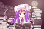  amaa_(chou_dennou_jidai) book cup hat lantern library long_hair mug patchouli_knowledge purple_eyes purple_hair solo touhou voile 