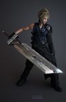  3d blonde_hair cloud_strife final_fantasy final_fantasy_vii final_fantasy_vii_advent_children fusion_swords gloves highres huge_weapon male_focus scarf solo sword weapon wen_jr 