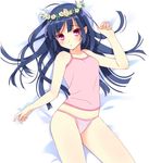  bare_shoulders black_hair camisole head_wreath long_hair original panties pink_panties piyodera_mucha purple_eyes solo string_panties underwear 