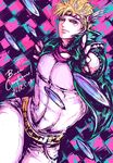  bad_id bad_pixiv_id blonde_hair bubble caesar_anthonio_zeppeli dated facial_mark feathers fingerless_gloves gloves green_eyes green_jacket hair_feathers headband jacket jojo_no_kimyou_na_bouken male_focus pinnappleorange scarf solo 