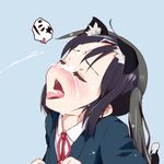  animal_ears bad_id bad_pixiv_id black_hair blazer cat_ears cat_tail closed_eyes cum facial hachi_(orange) jacket k-on! long_hair nakano_azusa open_mouth revision sakuragaoka_high_school_uniform school_uniform solo tail tongue twintails 