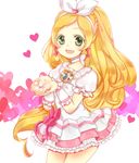  :d bad_id bad_pixiv_id blonde_hair bow braid brooch choker cure_rhythm earrings green_eyes hair_ribbon happy heart jewelry kotono_(pixiv2943202) long_hair looking_at_viewer magical_girl minamino_kanade open_mouth precure puffy_sleeves ribbon skirt smile solo suite_precure white_choker wrist_cuffs 