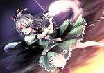  attack blue_eyes bow bowtie fighting_stance flower frills hairband hitodama katana konpaku_youmu konpaku_youmu_(ghost) mary_janes midair open_mouth puffy_sleeves ribbon shiina_shian shoes short_hair short_sleeves silver_hair socks solo sword touhou vest weapon 