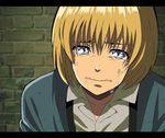  anime_coloring armin_arlert blonde_hair blue_eyes highres letterboxed male_focus official_style ryo_(0626kk) sad shingeki_no_kyojin solo tears wall 