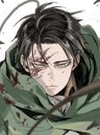  ascot bad_id bad_pixiv_id black_hair blood cape indesign levi_(shingeki_no_kyojin) male_focus shingeki_no_kyojin solo wire 