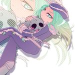  1boy commentary_request green_eyes green_hair hat jojo_no_kimyou_na_bouken long_hair male_focus manic_depression_(stand) massimo_volpe purple_haze_feedback sizma stand_(jojo) vento_aureo zoom_layer 