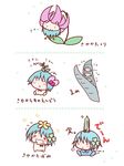  blue_hair cape chibi clone closed_eyes flower hair_flower hair_ornament mahou_shoujo_madoka_magica miki_sayaka ohagi short_hair 