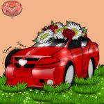  1:1 car cars_(disney) chibi daisies dire_machine dire_vehicle disney dodge_(brand) dodge_charger eyes_closed flower flower_crown grass living_machine living_vehicle machine male mawzda pixar plant resting rose_(flower) scratching sleeping smile solo vehicle 