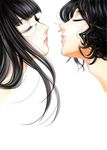  closed_eyes eyeshadow glasses highres imminent_kiss kiss makeup mana0311 mole mole_under_mouth multiple_girls original profile yuri 