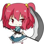  bad_id bad_pixiv_id hair_bobbles hair_ornament katori_(quietude) lowres onozuka_komachi pink_hair red_eyes scythe short_hair simple_background smile solo standing touhou two_side_up white_background 