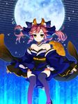  animal_ears bare_shoulders binary blue_legwear bow breasts cleavage detached_sleeves fate/extra fate_(series) fox_ears fox_tail full_moon geta hair_bow hair_ribbon japanese_clothes knight07 large_breasts moon pink_hair ribbon solo tail tamamo_(fate)_(all) tamamo_no_mae_(fate) thighhighs twintails yellow_eyes 