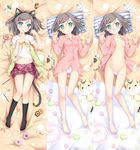  :3 animal_ears aqua_eyes bad_id bad_pixiv_id bare_legs barefoot black_legwear blush bow breasts brown_hair candy cat_ears cat_tail checkerboard_cookie collarbone cookie dakimakura doughnut food grey_hair groin hair_bow hair_ornament hairclip hentai_ouji_to_warawanai_neko. kneehighs lollipop looking_at_viewer lying multiple_views navel nipples no_bra on_back open_clothes open_mouth open_shirt pajamas panties panty_pull paw_pose pillow plaid pocky puffy_sleeves school_uniform shirt short_hair short_sleeves side_ponytail skirt small_breasts smile stuffed_animal stuffed_toy swirl_lollipop tail tianwei_himeyuri tsutsukakushi_tsukiko underwear white_panties 