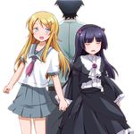  2girls black_hair blonde_hair blue_eyes closed_eyes gokou_ruri gothic_lolita kousaka_kirino kousaka_kyousuke lolita_fashion long_hair multiple_girls ore_no_imouto_ga_konna_ni_kawaii_wake_ga_nai school_uniform serafuku shiinaki 