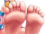  7/11_(fukuso) barefoot blonde_hair close-up dark_magician_girl duel_monster feet green_eyes pov_feet simple_background soles solo toes white_background yuu-gi-ou 