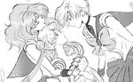  arm_holding bad_id bad_pixiv_id bishoujo_senshi_sailor_moon closed_eyes dutch_angle feathers greyscale hair_bun kaiou_michiru looking_at_another monochrome multiple_girls outer_senshi princess_serenity sailor_neptune sailor_senshi sailor_senshi_uniform sailor_uranus saritamin short_hair smile ten'ou_haruka tsukino_usagi very_short_hair 