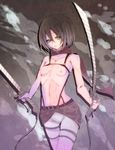  abs black_hair breasts dnm dual_wielding highres mikasa_ackerman navel nipples no_pupils scarf shingeki_no_kyojin short_hair small_breasts solo 