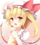  aibumi bad_id bad_pixiv_id blonde_hair blush fang flandre_scarlet hat looking_at_viewer open_mouth red_eyes side_ponytail solo touhou wings 