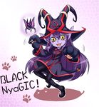  :3 alternate_costume animal_ears bell cat_paws dress ears_through_headwear fangs hat highres league_of_legends long_hair lulu_(league_of_legends) nam_(valckiry) pantyhose paws pix pointy_ears purple_hair purple_skin tail wicked_lulu witch_hat yellow_eyes yordle 