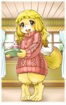  blue_eyes blush canine cup dog doubutsu_no_mori female hair_down isabelle_(animal_crossing) mammal nintendo setouchi_kurage shizue_(animal_crossing) shizue_(doubutsu_no_mori) sweater video_games 