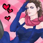  8106 bare_shoulders battle_tendency blue_eyes brown_hair earrings elbow_gloves gloves jewelry jojo_no_kimyou_na_bouken lisa_lisa long_hair mature pantyhose scarf solo 