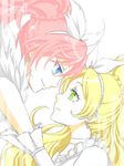  blonde_hair blue_eyes choker couple crescendo_cure_melody cure_melody cure_rhythm earrings eye_contact face face-to-face green_eyes houjou_hibiki jewelry light_smile looking_at_another minamino_kanade multiple_girls nicchoku pink_hair precure profile smile suite_precure tears upper_body white_choker yuri 