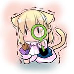  animal_ears blonde_hair chibi hoshizuki_(seigetsu) magnifying_glass mizuhashi_parsee puru-see short_hair solo tail touhou trembling |_| 