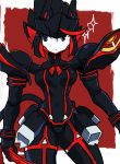  1girl absurdres black_hair blue_eyes breasts commentary creator_connection darling_in_the_franxx english_commentary fusion highres kill_la_kill matoi_ryuuko medium_breasts multicolored_hair red_hair robot_joints scissor_blade senketsu short_hair solo strelizia symbol-shaped_pupils tail thrusters trigger_(company) two-tone_hair weapon white_skin zana 