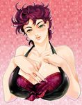  breasts cleavage covered_nipples curly_hair green_eyes huge_breasts jojo_no_kimyou_na_bouken joseph_joestar_(young) nail_polish purple_hair short_hair solo tatsumi 