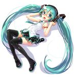  :d aqua_eyes aqua_hair bare_shoulders bespectacled black_legwear blush boots full_body glasses hands_on_headphones hatsune_miku headphones katahira_masashi long_hair necktie open_mouth red-framed_eyewear skirt sleeveless smile solo thigh_boots thighhighs twintails very_long_hair vocaloid vocaloid_(lat-type_ver) zettai_ryouiki 