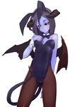  animal_ears bat_wings black_hair black_sclera blue_skin bow bowtie bunny_ears bunnysuit demon_girl demon_tail detached_collar horns long_hair original pantyhose solo tail totteri wings wrist_cuffs yellow_eyes 