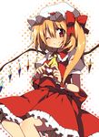  bad_id bad_pixiv_id blonde_hair blush bow flandre_scarlet halftone halftone_background hat hat_bow heart heart_hands looking_at_viewer mob_cap one_eye_closed oniku_(shimofuri-ke) puffy_sleeves red_eyes shirt short_sleeves side_ponytail skirt skirt_set smile solo touhou vest wings wrist_cuffs 