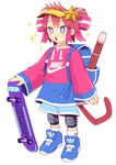  adidas backpack bag blue_eyes instrument knee_pads moe nemo_brand nike open_mouth original pink_hair recorder ribbon shoes short_hair shorts skateboard sneakers socks solo sparkle star tail visor_cap 