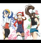  :&lt; ass bad_id bad_pixiv_id bike_shorts blue_eyes blue_hair brown_hair crystal_(pokemon) denim denim_shorts dual_persona frown hand_on_hip hat kotone_(pokemon) kt_(nashi_catsea) looking_at_viewer looking_down multiple_girls one_eye_closed pokemon pokemon_(game) pokemon_bw pokemon_gsc pokemon_hgss ponytail ribbon shorts thighhighs touko_(pokemon) twintails 