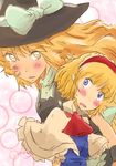  alice_margatroid ascot bad_id bad_pixiv_id blonde_hair blue_eyes blush braid capelet comic cover cover_page hairband hat highres kirisame_marisa long_hair multiple_girls non_(z-art) open_mouth ribbon short_hair touhou translation_request witch_hat yellow_eyes 