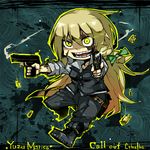  blonde_hair crazy_smile dual_wielding gun holding kirisame_marisa long_hair rou_honoo scar sleeves_rolled_up touhou weapon yukkuri-tachi_no_cthulhu_no_yobikoe 