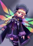  1girl blonde_hair collet_brunel dark_persona gothic_lolita gufreedom headdress lolita_fashion red_eyes tales_of_(series) tales_of_symphonia thighhighs wings 