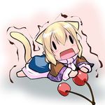  animal_ears blonde_hair cherry chibi food fruit hoshizuki_(seigetsu) mizuhashi_parsee puru-see short_hair solo tail touhou trembling |_| 