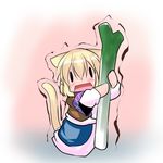  animal_ears blonde_hair chibi holding_spring_onion hoshizuki_(seigetsu) mizuhashi_parsee puru-see short_hair solo spring_onion tail touhou trembling |_| 