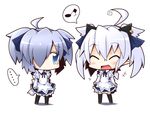  2girls ahoge blue_eyes blue_hair blush chibi closed_eyes eighth_note koron_(asuka_tsubasa) maid multiple_girls musical_note original pointy_ears reku shiroko_(reku) simple_background smile spoken_ellipsis spoken_musical_note white_background 