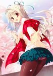  absurdres black_legwear blonde_hair cherry_blossoms da_capo da_capo_iii highres panties panties_under_pantyhose pantyhose red_eyes ribbed_sweater scarf skirt sweater tanihara_natsuki thighband_pantyhose underwear white_panties yoshino_charles 