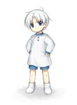  bad_id bad_pixiv_id blue_eyes child full_body hands_on_hips madou_monogatari male_focus puyopuyo schezo_wegey shirt shoes shorts solo white_background white_hair yomogi_komegura younger 